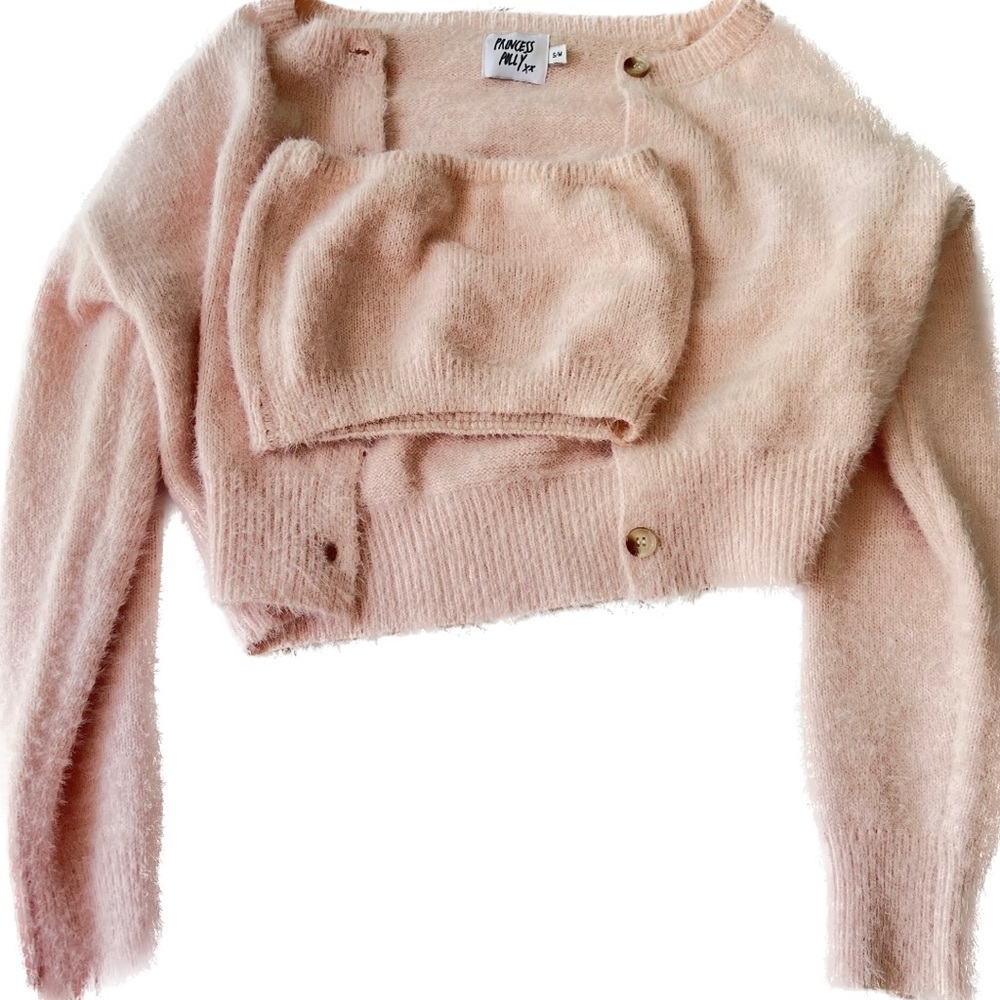 Princess Polly Cardigan + Tube Top Set in Light Pink